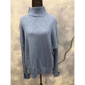 Caracilia Blue Mock Neck Ribbed Knit Sweater Women's Size XL